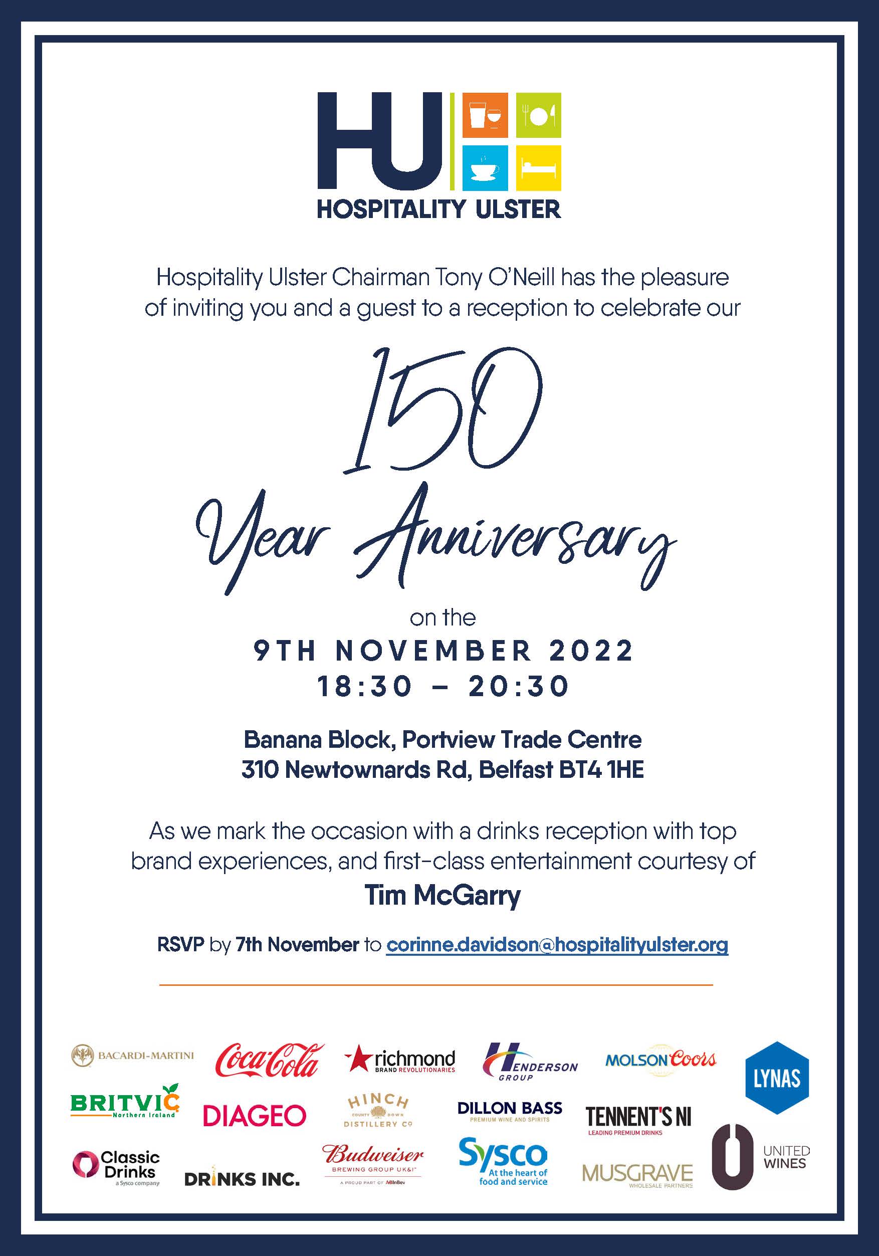 BRING YOUR STAFF - DRINKS FOOD AND ENTERTAINMENT ON US AS HU CELEBRATES TURNING 150